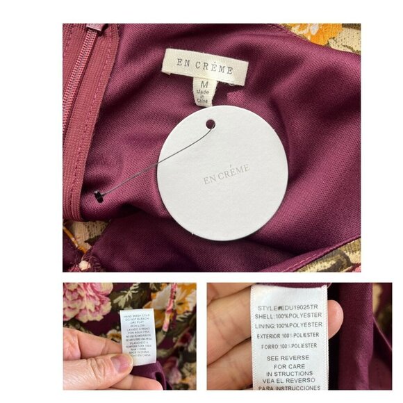 En Crème Floral Maxi Dress Boho Cutout Halter Long Sleeve Burgundy Yellow NWT M - Picture 10 of 12